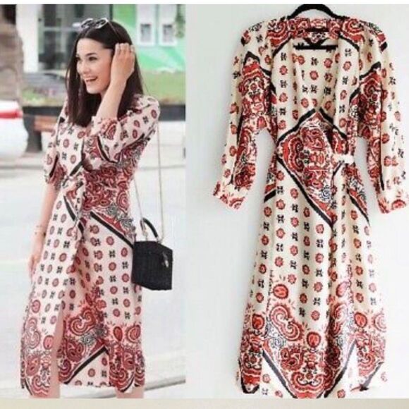 Zara Bloggers Favorite cream red satin scarf print dress - Picture 8 of 8